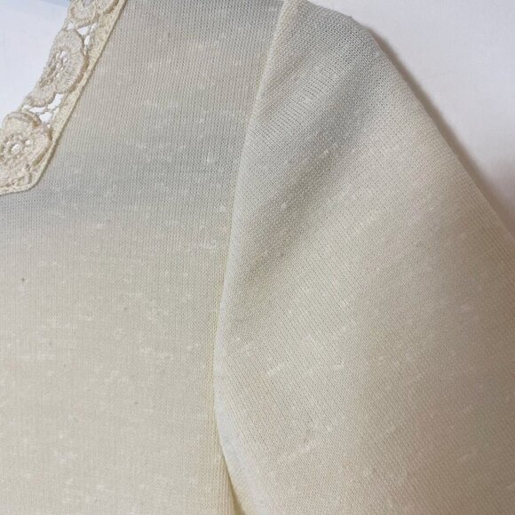 Butte Knit Vintage Short Sleeve Wedding Dress Lace M Ivory Square Neck S 70s 60s - Picture 9 of 14
